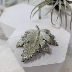 Vintage EMMONS Marked Brushed Silver Leaf Brooch